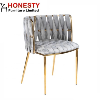 HM042 Wholesale Modern Italian Luxury Hotel Restaurant Dining Room Upholstered Fabric Stainless Steel Milano Dining Chair