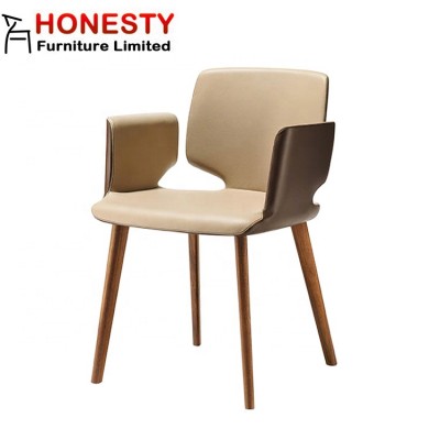 HC238 Hotel Restaurant Dining Room Furniture Wood Leg Cheap Modern Nordic Upholstered Leather Fabric Armrest Dining Chair