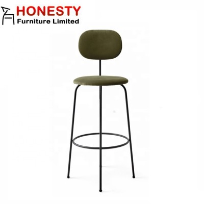 ST032 Buy Cheap Modern Leather Velvet Black Metal High Afternoon Bar Counter Stool Chair with Back on Sale